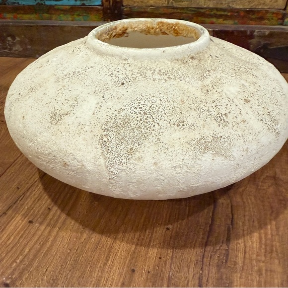 Vintage Mid Century Van Teal Vase MCM Ivory Tan Large‎ 13" Wide  X 6" Tall - Picture 4 of 4